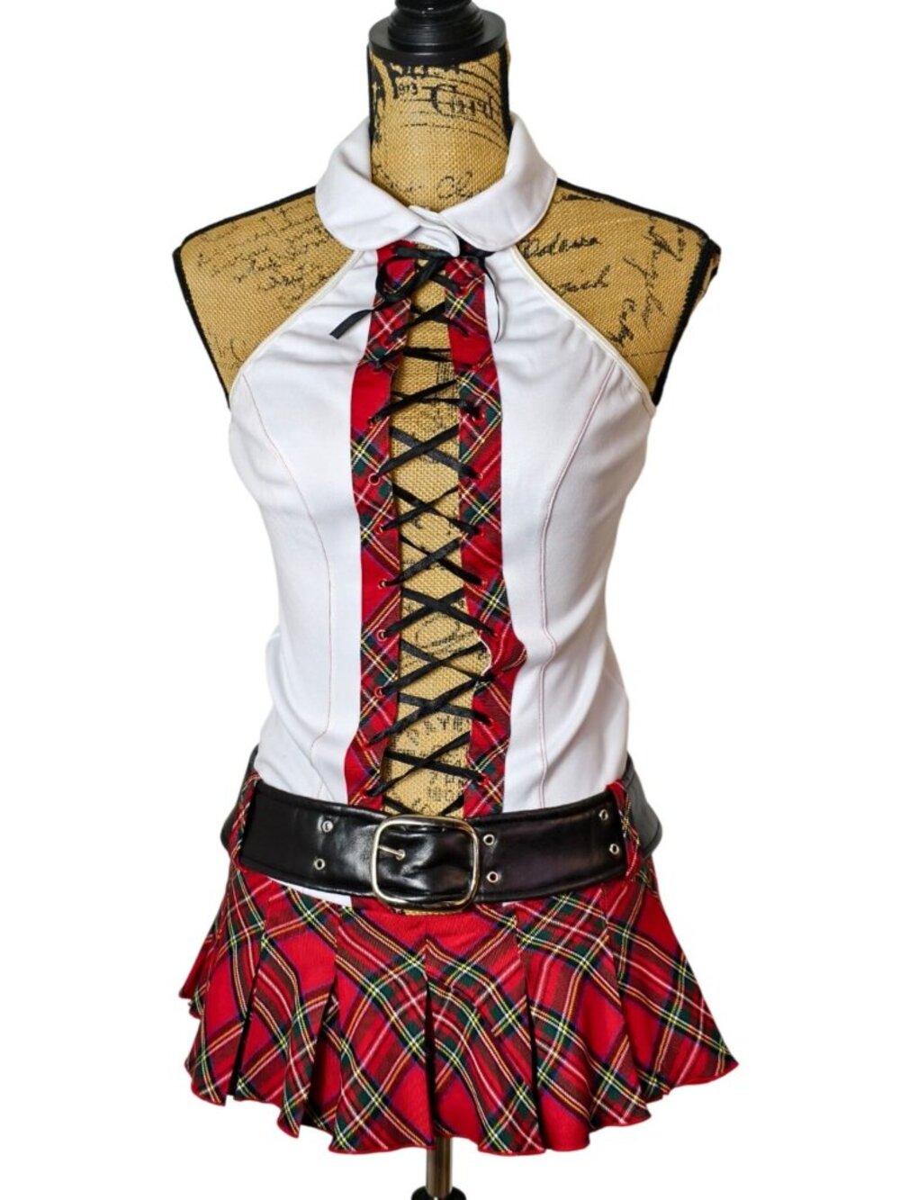 Leg Avenue Sexy Schoolgirl Costume Womens XS Halter Red Plaid Pleated Skirt Belt